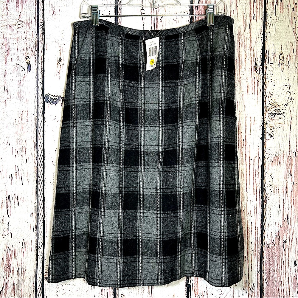 NEW NWT Folio New York Saks Fifth Ave Plaid Tartan Wool A-Line Skirt Size 14